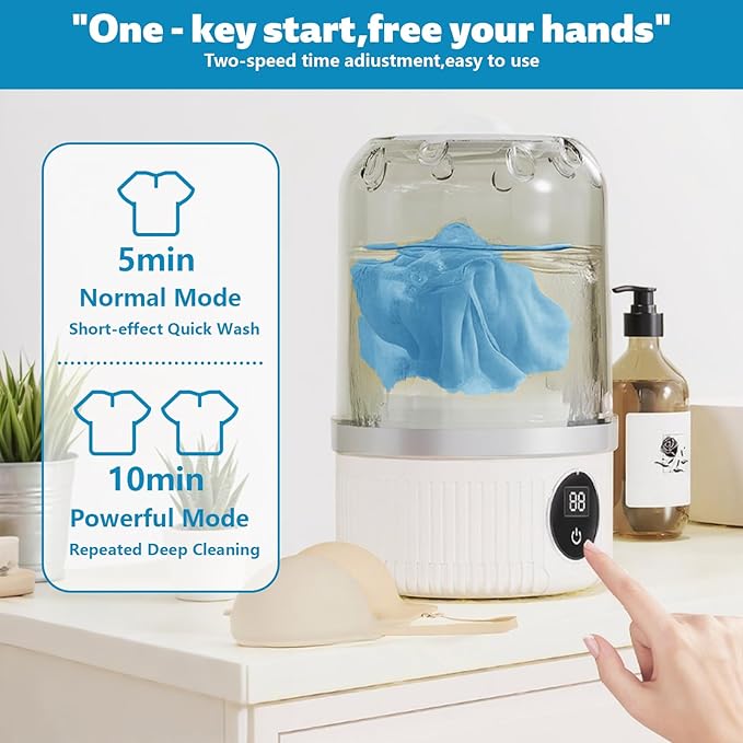 Portable Washing Machine, Underwear Washer, Small Washing Machines, Mini Washing Rechargeable Cordless Washing-Machine, Laundry Cup for Bra, Underwear, Socks (1 L capacity)