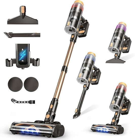 PEDOOLO Cordless Vacuum Cleaner, Upgraded 650W 55KPA 70Mins Vacuum Cleaners for Home, Self-Standing Stick Vacuum, Wall Mount Charge & Touch Screen, Anti-Tangle for Pet Hair Carpet Hardwood Floor Car