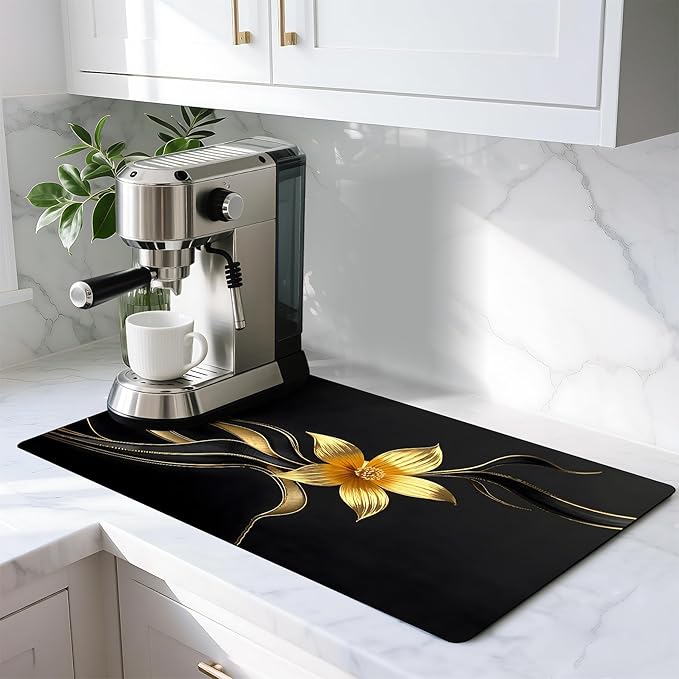 Coffee Mat 17"x32" - Extra Large Absorbent Non Slip Dish Drying Mat,Coffee Bar Accessories,Kitchen Counter Protector for Coffeemaker, Sink, Dining Decor