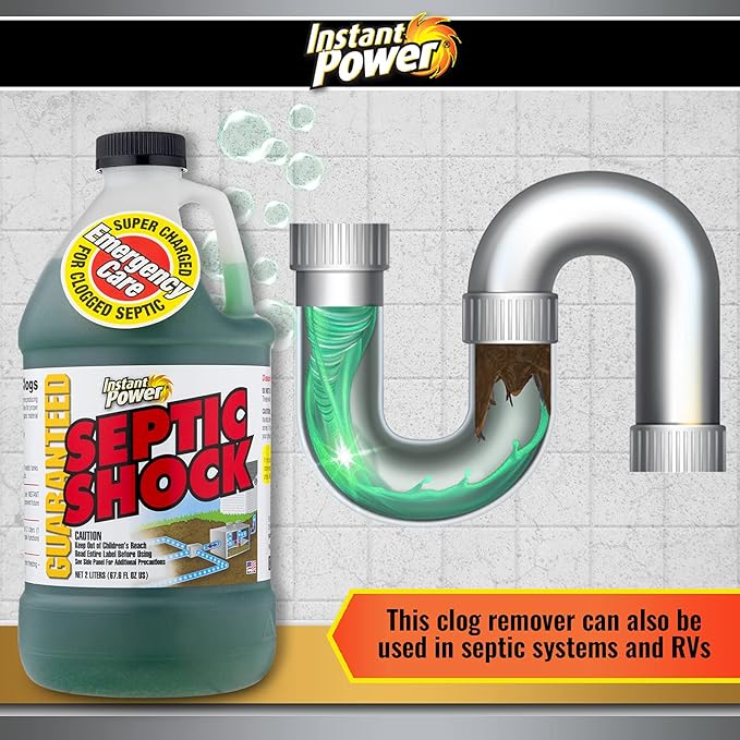 Instant Power Septic Shock - Septic Tank Treatment, Drain Cleaner Liquid Clog Remover for Septic Systems - 67.6 Fl Oz 1 Pack
