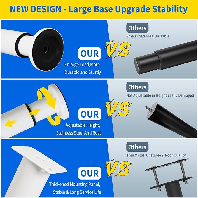 6 Pcs Adjustable Height Furniture Support Legs [with Screws] 3.15-4.72 inch, Metal Heavy Duty Furniture Replacement Legs for Chair/Bed/Sofa/Cabinet/Couch/Dresser/Bed/Table (White)