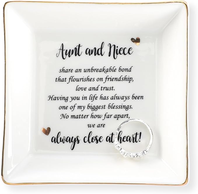 HOME SMILE Mother's Day Aunt Gifts from Niece,Aunt and Niece Gifts,Ceramic Jewelry Dish Tray for Aunts BirthdayValentine's,Thanksgiving,Xmas-Aunt and Niece Share an Unbreakable Bone
