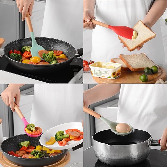 Silicone Kitchen Utensils Set, 12-piece Silicone Cooking Utensils Set Non-stick Cookware Is Heat-resistant, BPA-free, Stirring Kitchen Tools Set,Spoon,Tongs,Whisk,Brush,Spatula (Colorful )