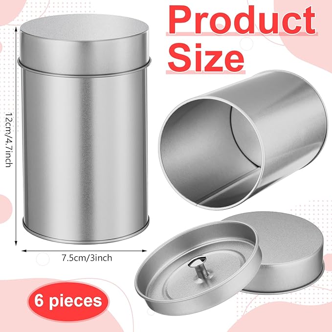 Zopeal 6 Pack Tea Tin Canister with Airtight Double Lids 16 oz Round Metal Tin Can with Lid Double Sealed Small Kitchen Container for Loose Tea Storage Coffee Sugar Candy Herbs and Spices
