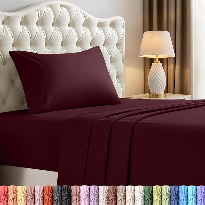 Utopia Bedding Twin XL Sheet Set – 3 Piece Bed Sheets for Twin XL Size Bed, Soft and Breathable Microfiber, Includes 1 Fitted Sheet, 1 Flat Sheet and 1 Pillowcase – Oeko Tex (Burgundy)