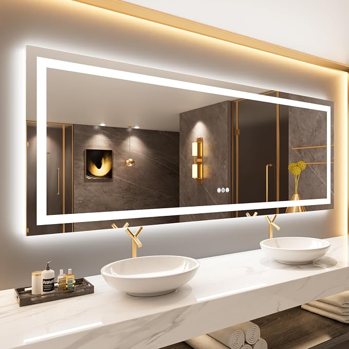LOAAO 84"X32" LED Bathroom Mirror with Lights, Anti-Fog, Dimmable, Backlit + Front Lit, Lighted Bathroom Vanity Mirror for Wall, Memory Function, Tempered Glass, ETL Listed