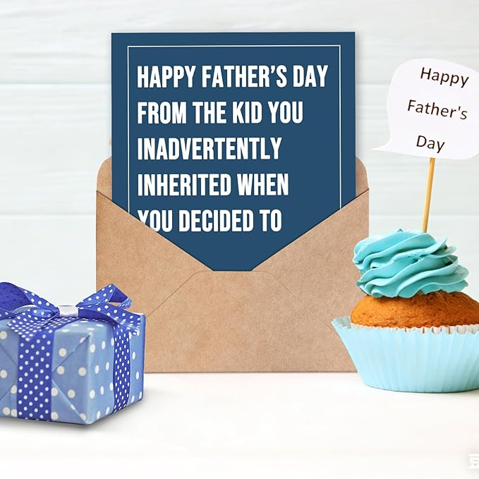 FANCYLUCKY Funny Step Dad Fathers Day Card Gifts from Step Son Daughter, Bonus Dad Fathers Day Cards, Humor Father's Day Card for Stepdad