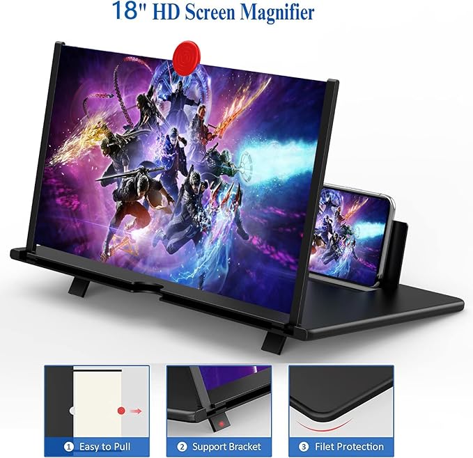 18" Screen Magnifier for Cell Phone,3D Magnifying Projector Screen Enlarger Expander for Movies, Videos, and Gaming, Foldable Phone Stand with Screen Amplifier, Gifts for Mom Dad