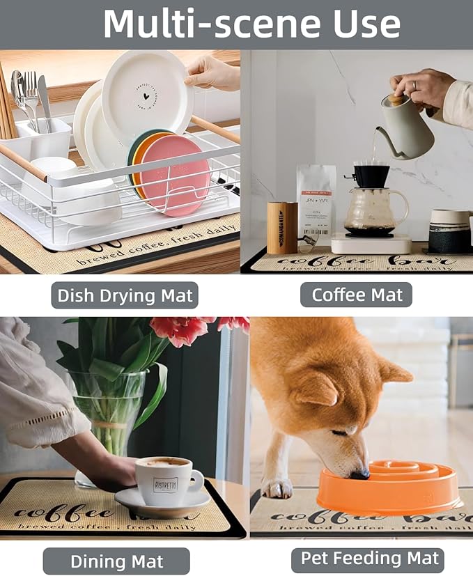 Coffee Mat 16"x24" Coffee Bar Mat Rubber Backed Bar Accessories Super Absorbent Dish Drying Mats for Kitchen Counter, Fit Under Coffees Maker Espresso Machine Dish Rack (Cream)