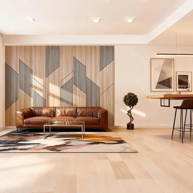 8-Pack Teak Wood Grain 3D Wall Panels with Adhesive, Peel and Stick PVC Wall Tiles for Accent Wall, Covers 92.6 Sq Ft for Luxury Living Room & Bedroom Decor
