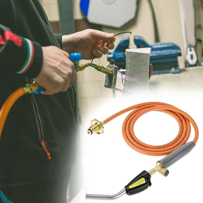 QWORK Welding Torch, Propane Torch Soldering Torch with 78.7 in Hose & Electric Ignition Button, Compatible with Type 1 Valve OPD Valve, for Melt Heating Brazing Plumber