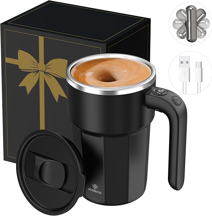 Self Stirring Coffee Mug, 12oz Magnetic Cup | USB Rechargeable, Auto Mixing for Coffee & Milk(Black)