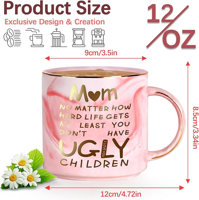 Mothers Day Gifts for Mom from Daughter Son - 12oz Funny Coffee Mug for Mom Wife from Husband Unique Marble Coffee Cup with Gold Print Christmas Birthday Mother's Day Present for Mama Stepmother Women