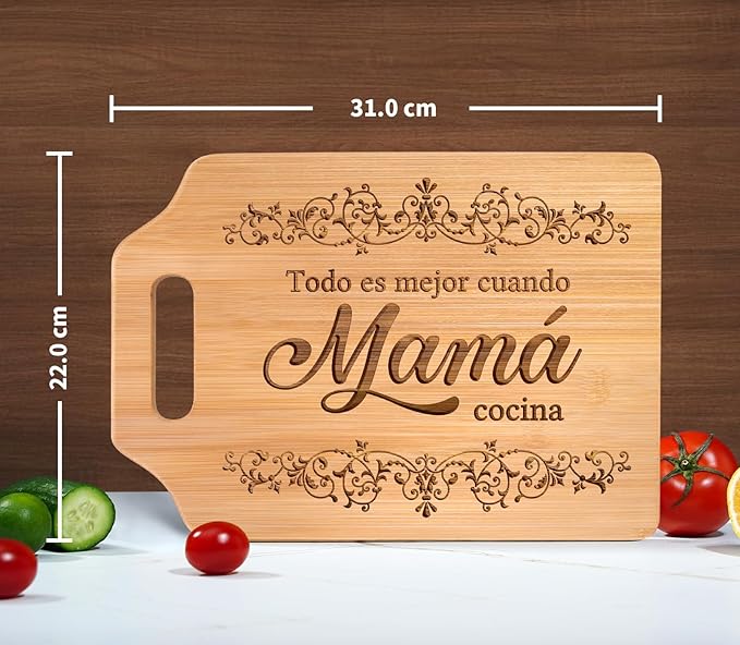 Regalos Para Mamá, regalos para mama dia de las madres – Tabla De Cortar de Bambú Grabada 12.3"L x 8.7"W x 0.4"Th