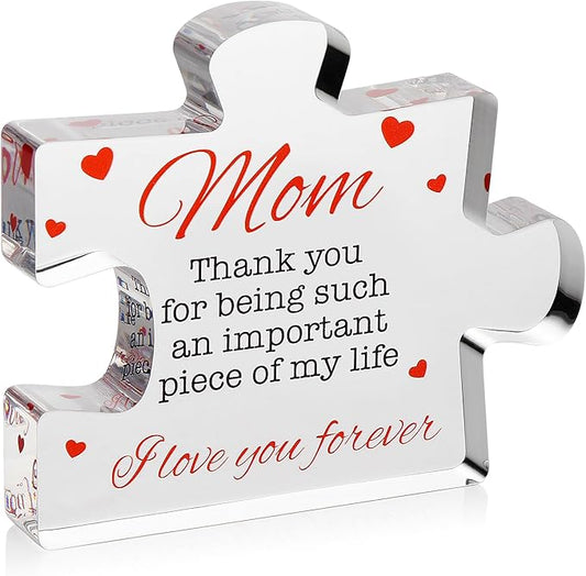 VELENTI Gifts for Mom - Engraved Acrylic Block Puzzle Mom Present - Adorable Mom's Gift from Son, Daughter - Fun Christmas, Mothers Day, Birthday Gift Idea for Moms - Fancy Decoration Piece for Home