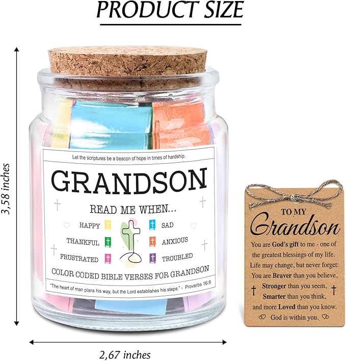 NewEleven Grandson Gifts - Confirmation Gift for Boys, Teen Boys From Grandma, Grandpa - Graduation Gifts, Christian Gift For Teen Boy, Grandkids - Bible Verse Jar