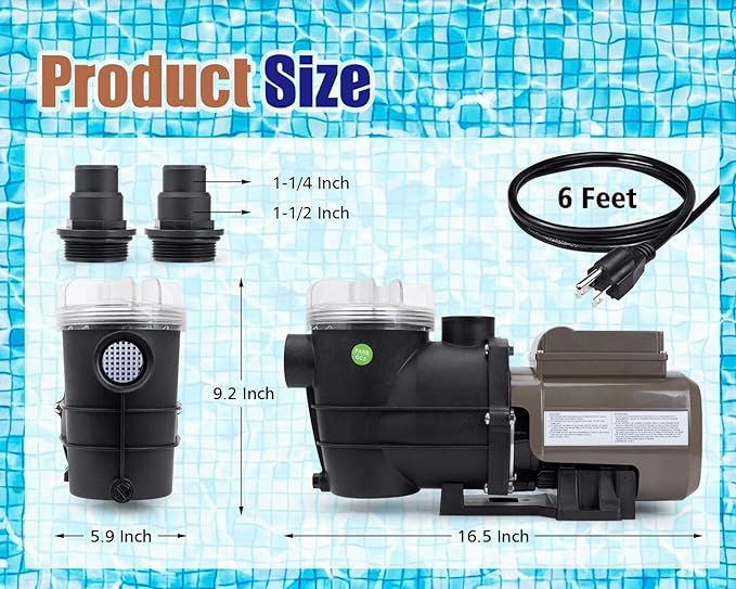 CIPU Pool Pump with Timer 2700GPH 115V Powerful Self Priming Above Ground Swimming Pool Pump 0.35HP with Filter Basket Low Noise for Pools Hot Tub Spa Water Circulation