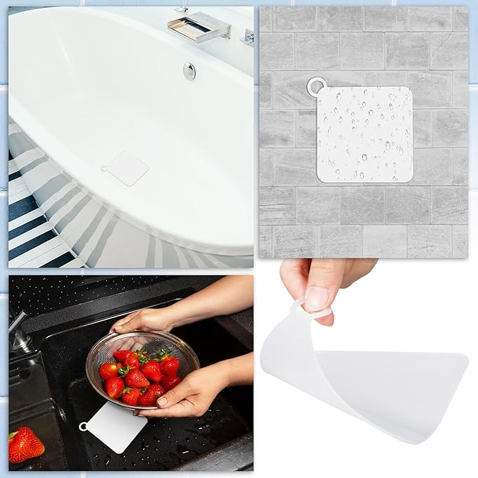 Drain Covers to Keep Bugs Out 2 Pieces Silicone Shower Drain Cover Square Anti-Odor Mat Deodorizing Plugs for Bathroom Kitchen Laundry (White 5x5 Inch)