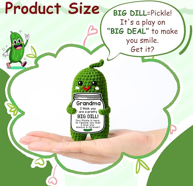MAMAGIFTREE Grandma Birthday Gifts Mothers Day from Granddaughter Grandson, Crochet Pickle Plush Great Grandma Gifts Grandparents Day Gigi Nana Gift Ideas from Grandkids
