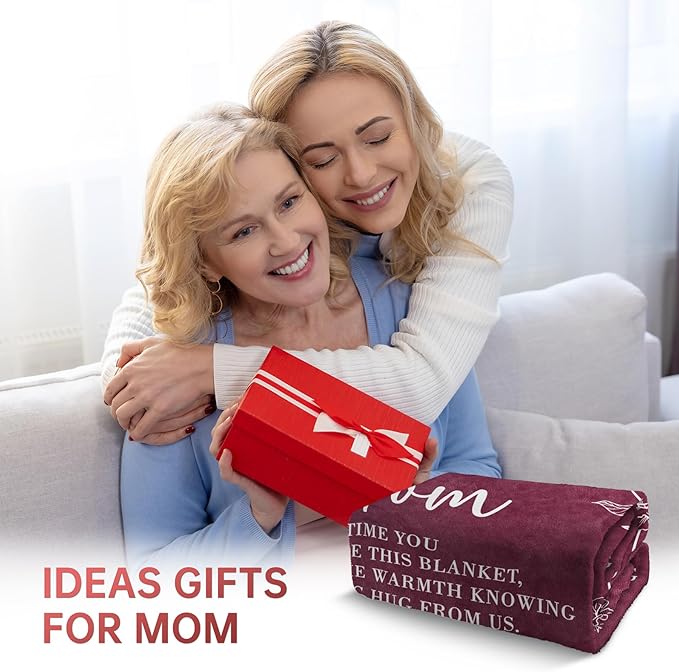 GiltGlimmer Gifts for Mom Mothers Day, Mom Birthday Gifts Blanket, Moms Gift for Women from Daughter Son, We Love You Present for Mother Mommy Christmas 80" x 60", Burgundy