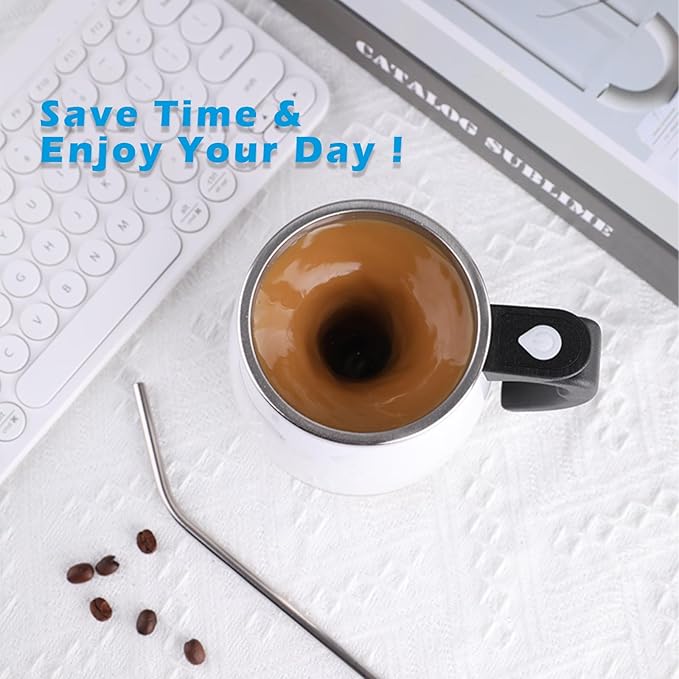 Rechargeable Self Stirring Mug - Magnetic Electric Auto Mixing Stainless Steel Cup for Office/Kitchen/Travel/Home Coffee/Tea/Hot Chocolate/Milk-390 ml/13.2 oz(Pink)