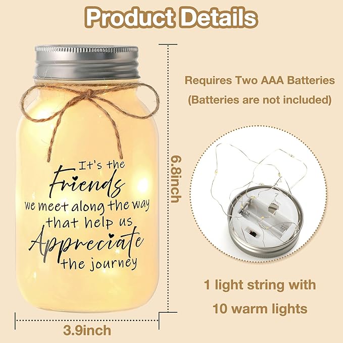 Maracco Best Friend Birthday Gift for Women - 30 oz Large Mason Jar Night Lights Gift for Friends Women, Bestie, Friendship Gifts for Woman, Soul Sister, BFF