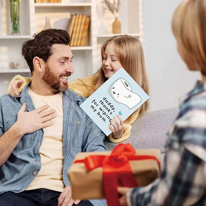 Funny First Fathers Day Cards Gifts for New Dad, Cute 1st Father's Day Card Gift from Baby Son Daughter, Baby Daddy Fathers Day Card, Thanks for Wiping My Bum