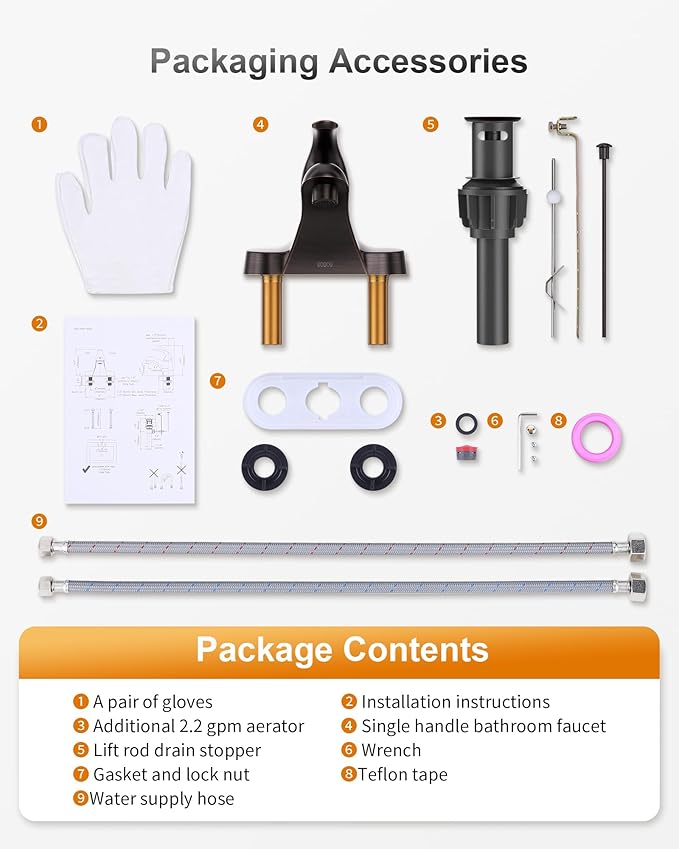 WOWOW Single Handle Commercial Bathroom Faucet Oiled Rubbed Bronze 4 inch Centerset Bathroom Basin Sink Faucets One Handle Vanity Faucets Basin Mixer Tap with Lift Rod Drain Assembly