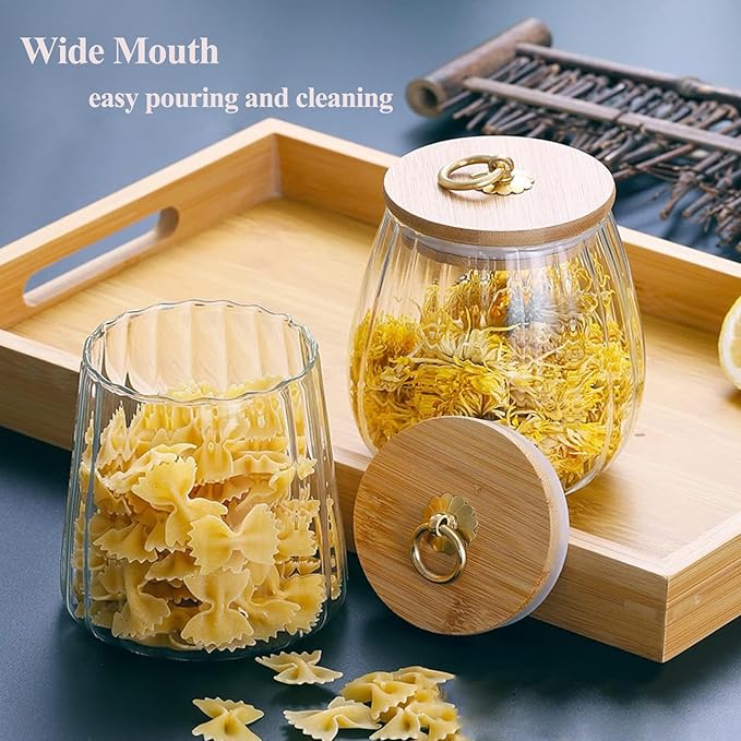 Viovian 22 OZ Glass Storage Jar with Lid and Spoon Clear Coffee Canister Cute Decorative Glass Sugar Container for Food Sugar Tea 650ml