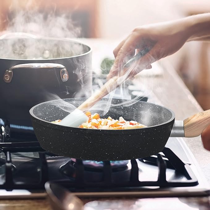 MAISON ARTS 30-Piece Pots and Pans Set - Kitchen Cookware Sets with Nonstick Granite Stone Coating, Suitable for Induction Cooktops,Grey