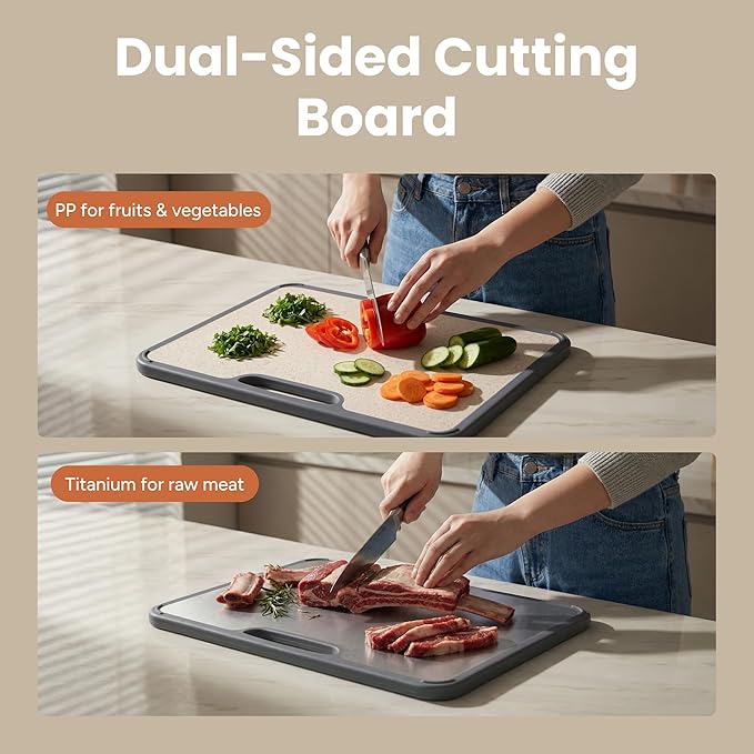SMIRLY Titanium Cutting Board for Kitchen, Double Sided Chopping Board Set with Holder, 100% Pure Titanium, Dishwasher Safe, 3 Pack