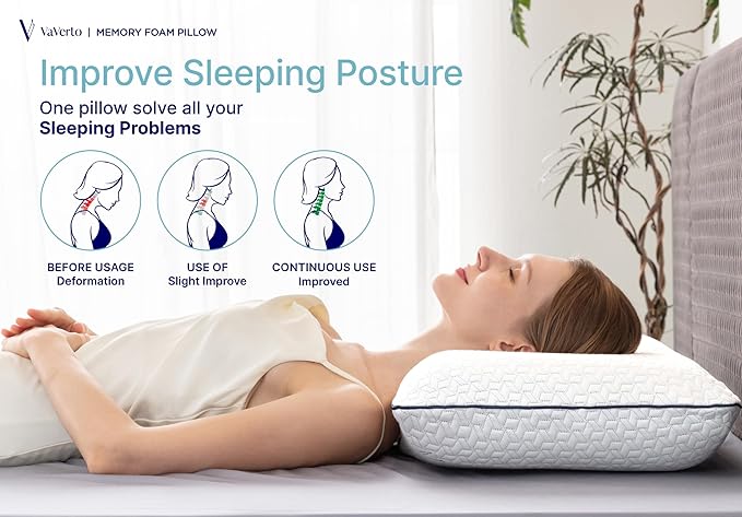 Vaverto Queen Memory Foam Pillow – Cooling Gel-Infused Firm Support for Neck and Shoulder Pain Relief, Orthopedic Design with Removable Viscose Made from Bamboo Cover – Premium Queen Size Bed Pillow