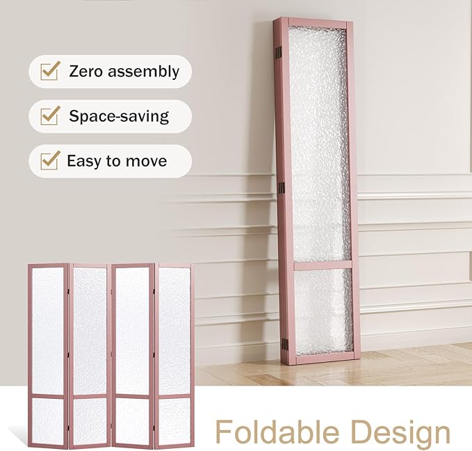 Acrylic Room Divider, 4-Panel Freestanding Partition Screen, Frosted Translucent Privacy Panel - Lightweight Modern Divider for Home Office Studio (Rose Gold, 4 Panels)
