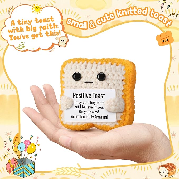 Mini Funny Crochet Toast–Fathers Day Birthday Gift for Dad Mom Graduation Students, Teacher Appreciation Daughter, Sister, Best Friends–Small Cute Stuff Things, Positive Crochet Toast Decor
