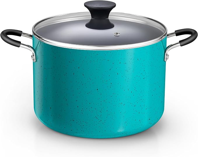 Cook N Home 8 Quart Non Stick Stock Pot with Lid, Large Pots for Cooking | Nonstick Soup Pot, Stockpot Induction Cookware - Oven & Dishwasher Safe, Turquoise