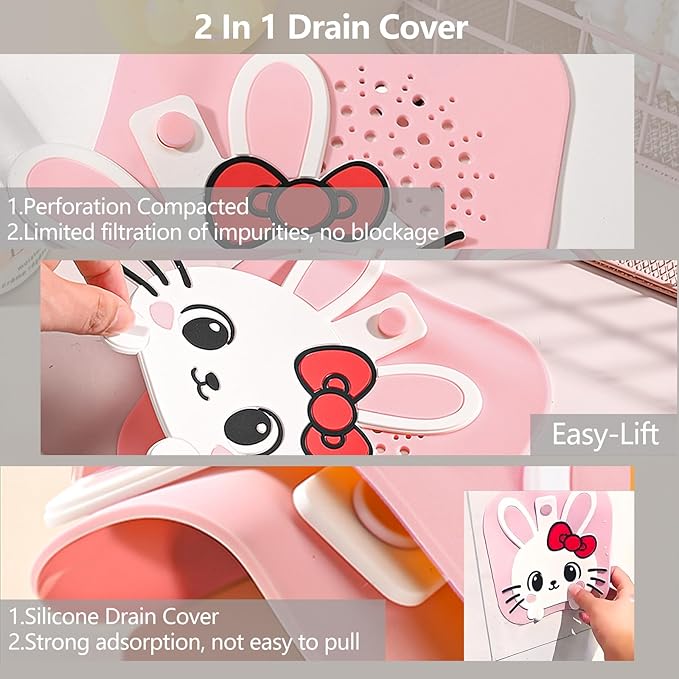 2-in-1 Silicone Shower Drain Hair Catcher & Bathtub Drain Cover, Hair Stopper for Bathroom, Tub, Sink, Kitchen, Laundry - Prevents Clogs and Unpleasant Smells (2, Pink)