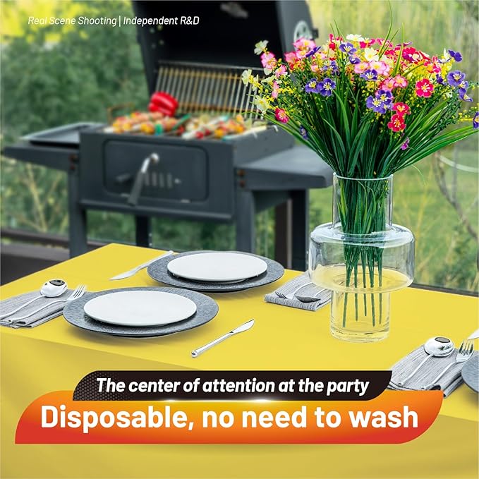Plastic Table Cloth, 310 Ft X 54 In Plastic Table Cloth Disposable Yellow Table Cloths with Any Cut Sliding Cutters Premium PEVA Disposable Tablecloth for Picnics, Parties, Birthdays, Festivals