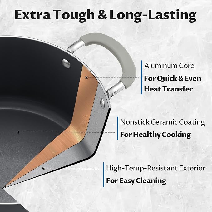 BEZIA 6QT Non Stick Stock Pot with Lid, Ceramic Induction Cooking Pot | Stay-Cool Silicone Handles, Oven Safe & Easy Cleanup, for All Stovetops, for Broccoli Cheddar Soup, Side Dishes, Daily Meals