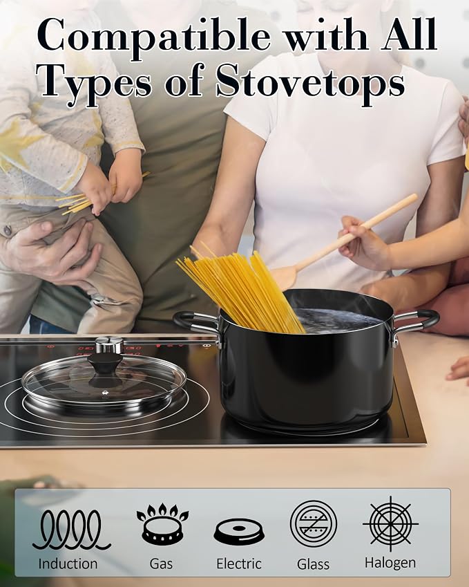 Cook N Home 6 Quart Non Stick Stock Pot with Lid, Large Pots for Cooking | Nonstick Soup Pot, Stockpot Induction Cookware - Oven & Dishwasher Safe, Black