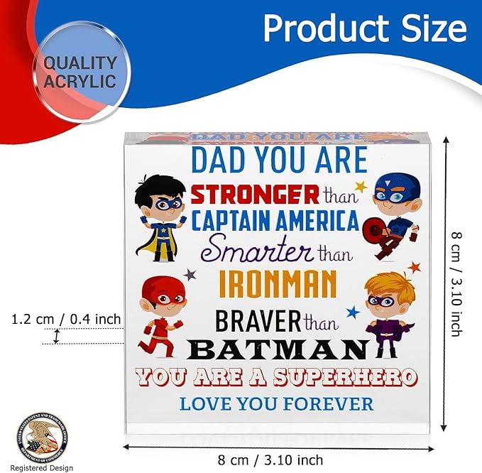 VELENTI Superhero Dad Crystal Paperweight - Funny Gift for Dad, Grandad - Unique Birthday, Father's Day