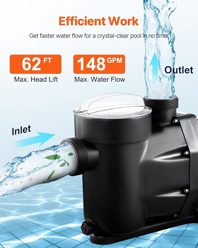 VEVOR 2.5HP High Flow Above Ground Pool Pump 148 GPM 220V