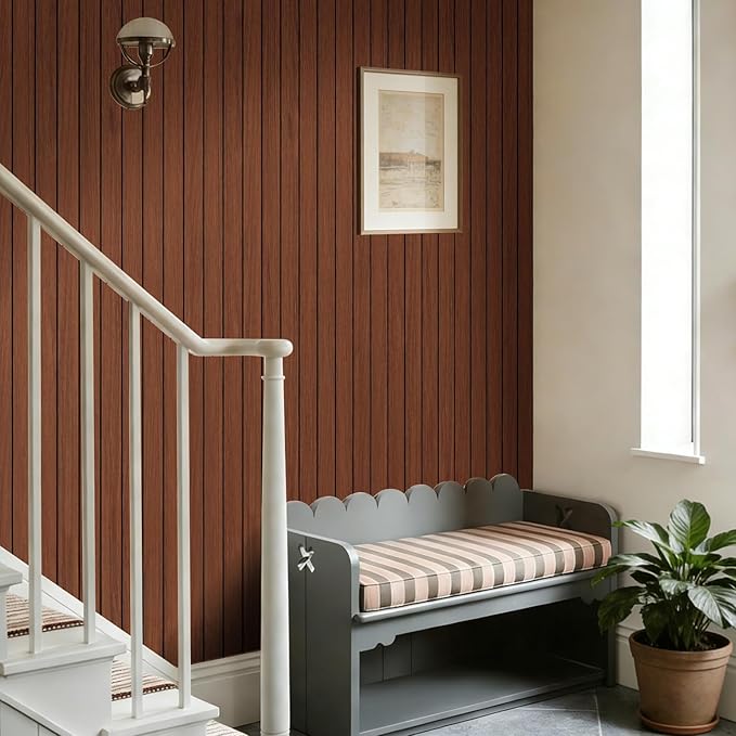 Arthome Peel and Stick Slat Wall Panels 15.7 "x240,Self-Adhesive PVC Wood Grain Wallpaper Panel,3D Thick Faux Soundproof Backsplash Accent Wall Tile for Walls & Furniture (Walnut Coverage 26 Sq.ft)