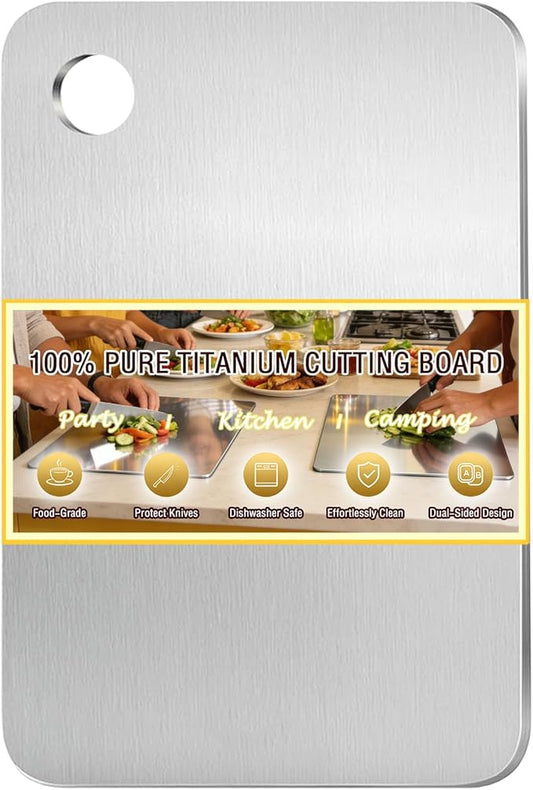 100% Pure Titanium Cutting Board, Titanium Cutting Boards for Kitchen Dishwasher Safe, Food-Grade Metal Meat Chopping Board Mat for Cooking Tasks and Outdoor Charcuterie Party (M, 11.81”×7.68”)