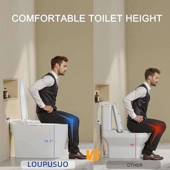 Luxury Smart Toilet with Foam Shield Auto-Open/Close Lid,One Piece Bidet Toilet Heated Seat for Bathrooms, Multiple Cleaning Modes,Aromatic Spray,Air Purification,Smart Foot Sensor