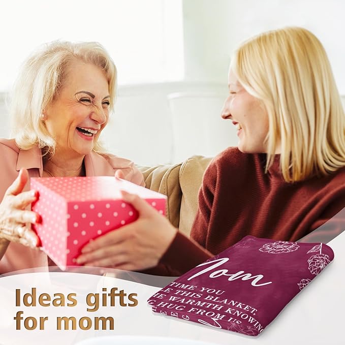 GiltGlimmer Gifts for Mom Mothers Day, Mom Birthday Gifts Blanket, Moms Gift for Women from Daughter Son, We Love You Present for Mother Mommy Christmas 60" x 50", Burgundy