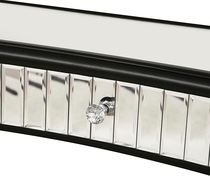 SSLine Mirror Console Table for Living Room 47" Half-Moon Mirrored Entryway Table with Fluted Glass & Crystal Knob Drawer Modern Luxury Black Silver Mirror Foyer Tables for Hallway Entrance