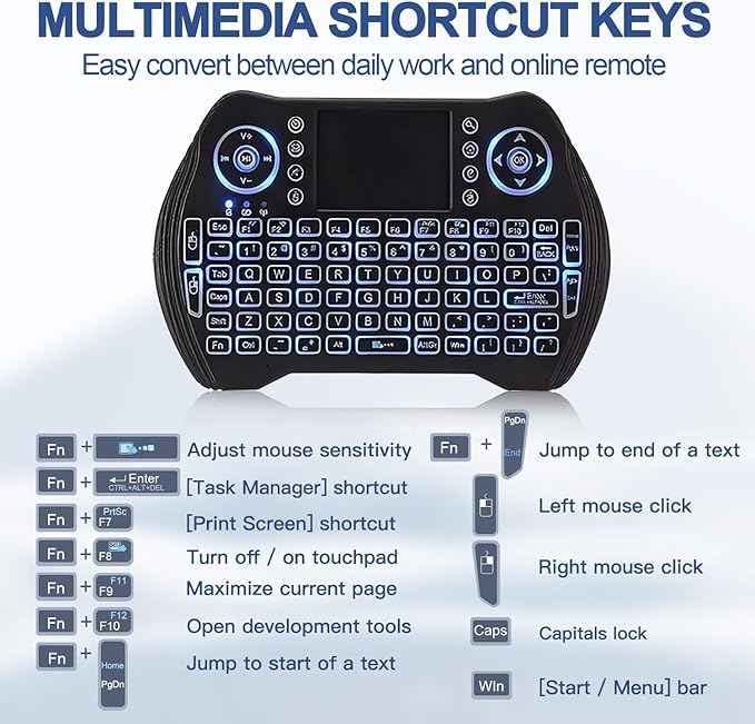 Easytone Backlit Mini Wireless Keyboard with Touchpad Mouse Combo Remote Control with Rechargeable Li-ion Battery and Multimedia Keys for Android TV Box HTPC PS3 Smart TV PC X-Box Linux Windows MacOS