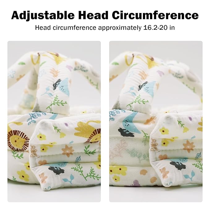Baby Head Protector Baby Helmet for Crawling Walking, No Bumps Safety Head Adjustable Protective Cap for Walking, Playing - White Animal Flower