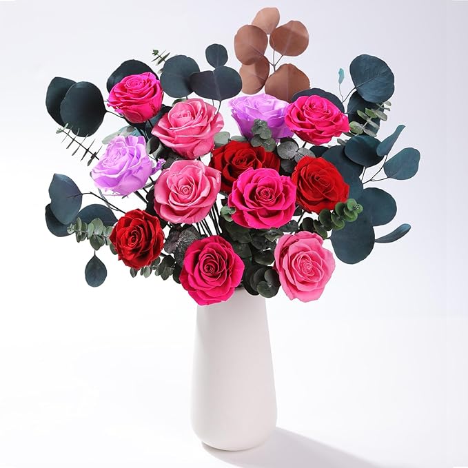 Lovenfold Flowers for Delivery Birthday Flowers Gift for Her,Preserved Flowers Bouquet 12 Roses Mixed Bouquet,Rose Gifts for Women Mom Grandma(Mixed 12 Reddish-A Roses)