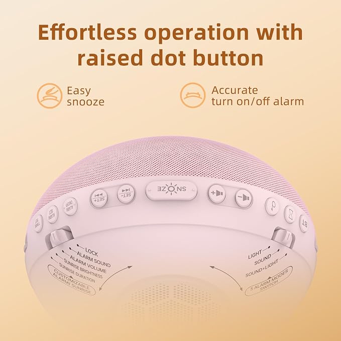 Odokee Sunrise Alarm Clock White Noise Machine: Natural Wake Up Light | Dimmable Clock with Bluetooth Speaker for Bedroom - 25 Sleep Sounds for Baby Adults Kids Sakura Pink